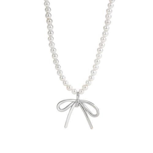 925 Sterling Silver Necklaces, with Plastic Pearl, with 5CM extender chain, for woman, white, Length:Approx 38 cm, Sold By PC