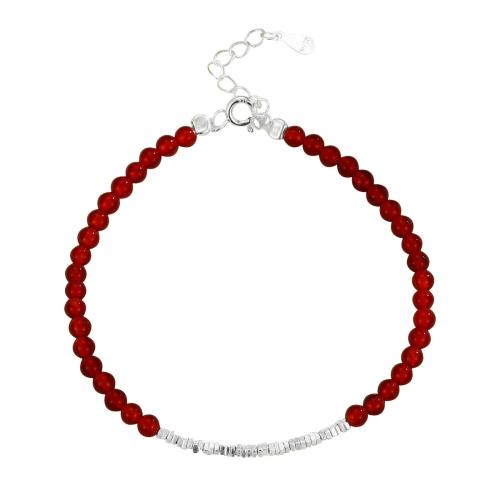 Sterling Silber Armbänder, 925 Sterling Silber, mit Roter Achat, mit Verlängerungskettchen von 3CM, für Frau, rot, Länge:ca. 16 cm, verkauft von PC