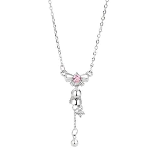 Cubic Zircon Micro Pave 925 Sterling Silver Necklace, with 5CM extender chain, micro pave cubic zirconia & for woman, silver color, Length:Approx 40 cm, Sold By PC