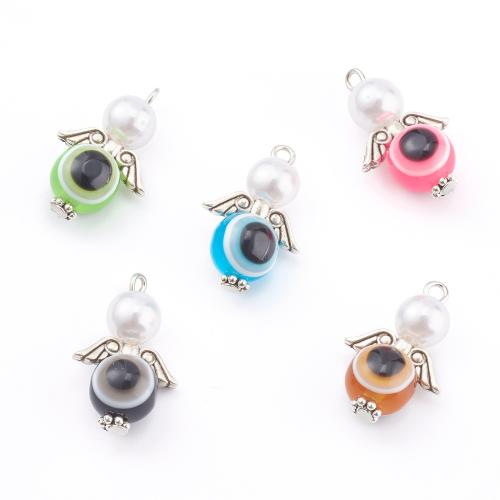 Evil Eye Pendants, Tibetan Style, with Resin & Plastic Pearl, random style & DIY, mixed colors, 25x16x10mm, Approx 100PCs/Bag, Sold By Bag