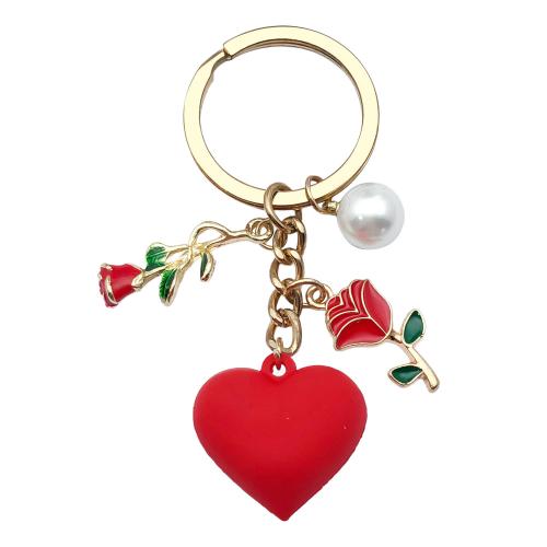 Tibetan Style Key Clasp, with Resin & Plastic Pearl, portable & multifunctional & enamel, golden, Sold By PC