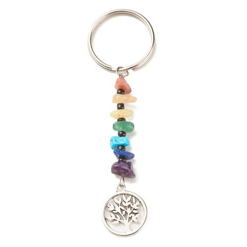 Tibetan Style Key Clasp, with Gemstone, portable & multifunctional & different styles for choice, multi-colored, Length 8.3 cm, Sold By PC