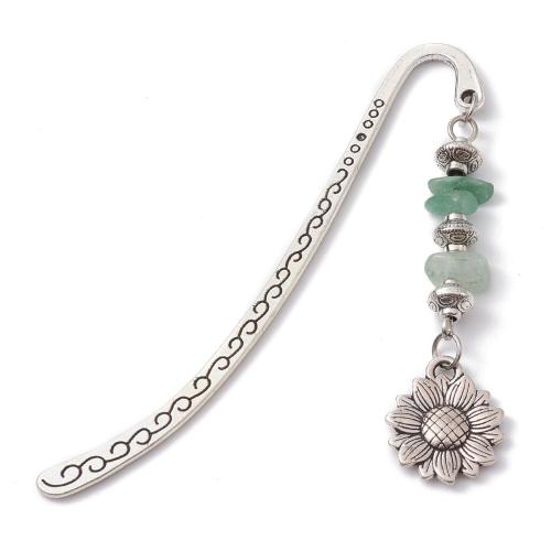 Tibetan Style Bookmark, with Gemstone, random style & different styles for choice, silver color, 65~73mm, 12PCs/Bag, Sold By Bag