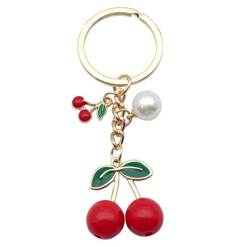 Tibetan Style Key Clasp, with Resin & Plastic Pearl, portable & multifunctional & enamel, golden, Sold By PC