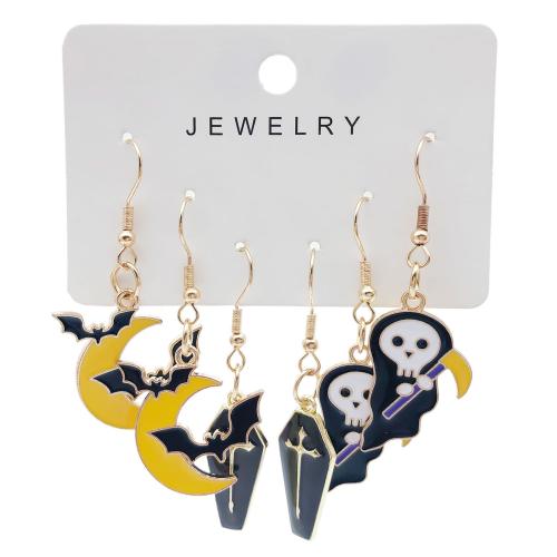 aleación de zinc Aretes, tres piezas & para mujer & esmalte, dorado, Vendido por Set