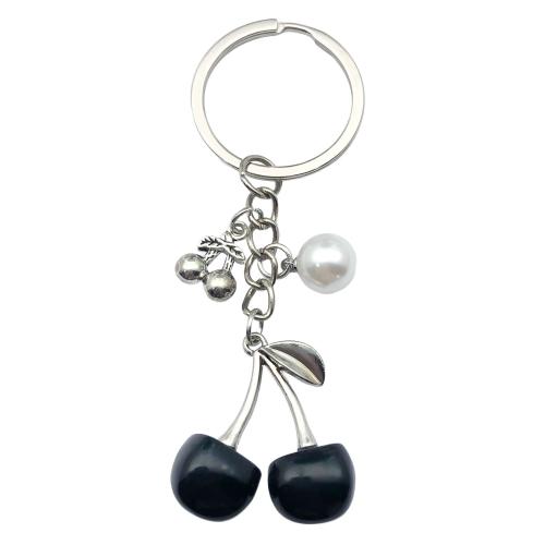 Tibetan Style Key Clasp, with Resin & Plastic Pearl, portable & multifunctional, silver color, Sold By PC