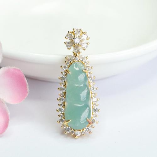 Gemstone Pendants Jewelry, Jadeite, with Brass, Bean, folk style & DIY & with rhinestone, Grade A, 23x9mm, Sold By PC