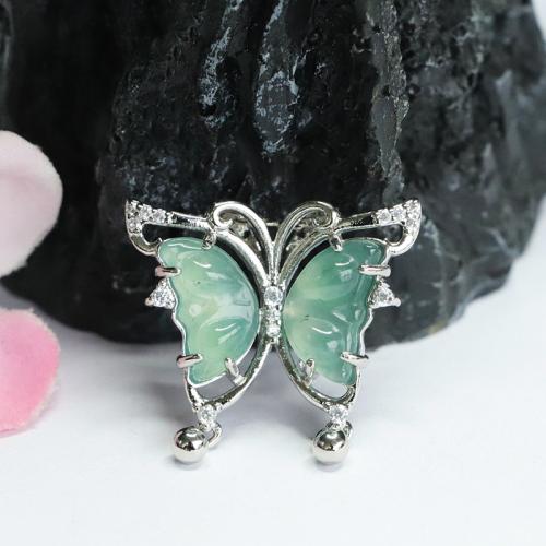 Gemstone Pendants Jewelry, Jadeite, with Brass, Butterfly, folk style & DIY & with rhinestone, Grade A, 23x23mm, Sold By PC