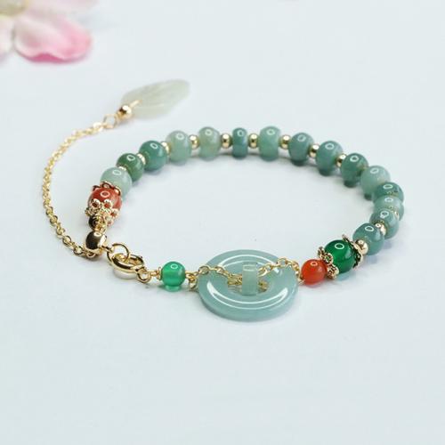 Jadeite Bracelet, with Tibetan Style, folk style & for woman, beads length 5mm, Length:Approx 6-8 Inch, Sold By PC