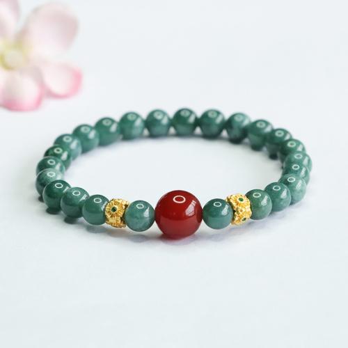 jade bracelet, avec agate rouge & alliage de zinc, Rond, style folk & pour femme, beads length 6mm, 10mm, Longueur:Environ 6-8 pouce, Vendu par PC