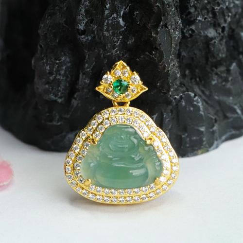 Gemstone Pendants Jewelry, Jadeite, with Brass, Buddha, folk style & DIY & with rhinestone, Grade A, 10x13mm, Sold By PC