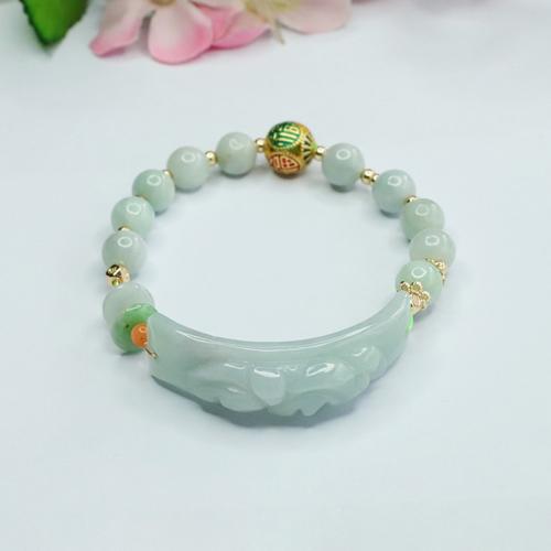 Jadeite Bracelet, with Tibetan Style, Fabulous Wild Beast, Carved, folk style & for woman & enamel, beads length 8mm, Length:Approx 6-8 Inch, Sold By PC