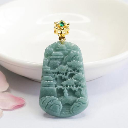 Gemstone Pendants Jewelry, Jadeite, with Brass, Carved, folk style & DIY, Grade A, 38x24mm, Sold By PC