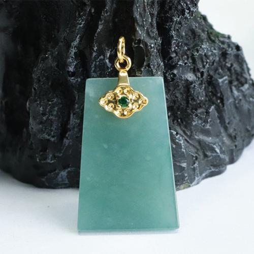 Gemstone Pendants Jewelry, Jadeite, with Brass, Geometrical Pattern, folk style & DIY, Grade A, 26x17mm, Sold By PC