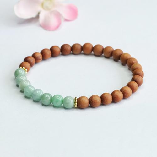 Sandalwood Bracelet, with Jadeite & Tibetan Style, Round, handmade, folk style & for woman, beads length 6mm, Length:Approx 6-8 Inch, Sold By PC