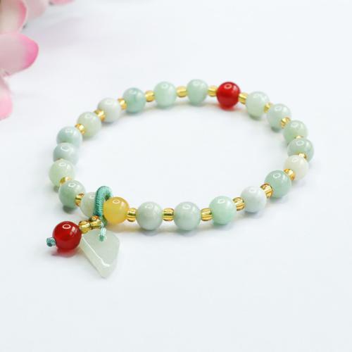 Jadeite Bracelet, with Red Agate, handmade, folk style & for woman, Grade A, beads length 6mm, Length:Approx 6-8 Inch, Sold By PC