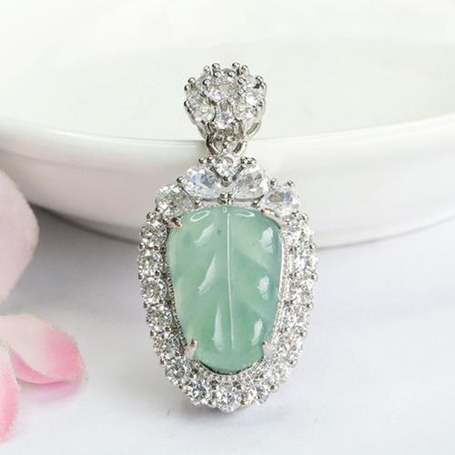 Gemstone Pendants Jewelry, Jadeite, with Brass, Leaf, folk style & DIY & with rhinestone, Grade A, 15x10mm, Sold By PC