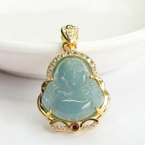 Gemstone Pendants Jewelry, Jadeite, with Brass, Buddha, folk style & DIY & with rhinestone, Grade A, 19x17mm, Sold By PC