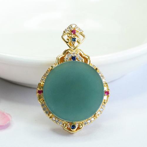 Gemstone Pendants Jewelry, Jadeite, with Brass, folk style & DIY & with rhinestone, Grade A, 20mm, Sold By PC