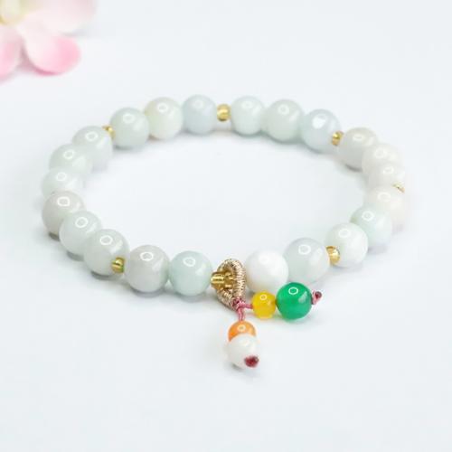 Jadeite Bracelet, folk style & Unisex, Grade A, beads length 7-8mm, Length:Approx 6-8 Inch, Sold By PC