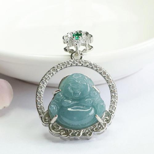 Gemstone Pendants Jewelry, Jadeite, with Brass, Buddha, folk style & DIY & with rhinestone, Grade A, 17x17mm, Sold By PC