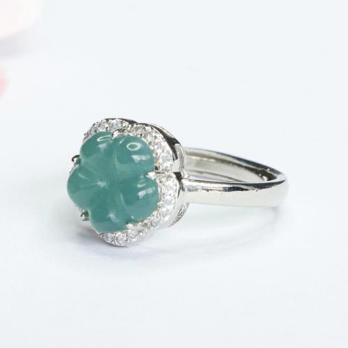 Jadeite Cuff Finger Ring, with Tibetan Style, Flower, folk style & for woman & with rhinestone, Grade A, US Ring Size:6-8, Sold By PC