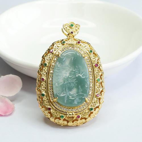 Gemstone Pendants Jewelry, Jadeite, with Brass, folk style & DIY, jadelte size 31x19mm, Sold By PC