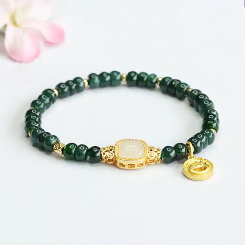 jade bracelet, avec alliage de zinc, dragon, style folk & pour femme, beads length 5mm, Longueur:Environ 6-8 pouce, Vendu par PC