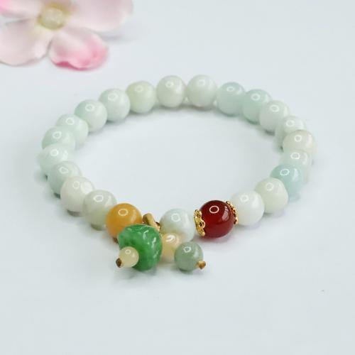 Jadeite Bracelet, Lotus Seedpod, folk style & Unisex, Grade A, beads length 7-8mm, Length:Approx 6-8 Inch, Sold By PC