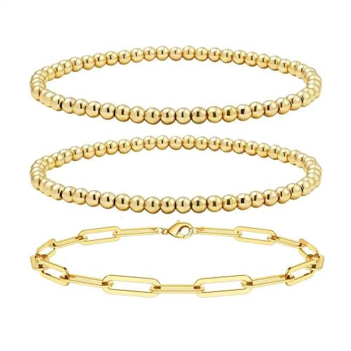 Stainless Steel Jewelry Bracelet, 304 Stainless Steel, 18K gold plated, three pieces & fashion jewelry & for woman, golden, Length:17.5 cm, Sold By Set