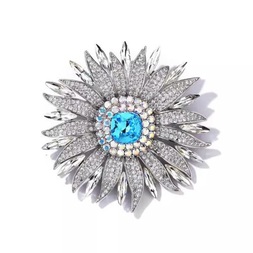 Tibetan Style Brooches, with Crystal, for woman & with rhinestone, more colors for choice, 57x57mm, Sold By PC