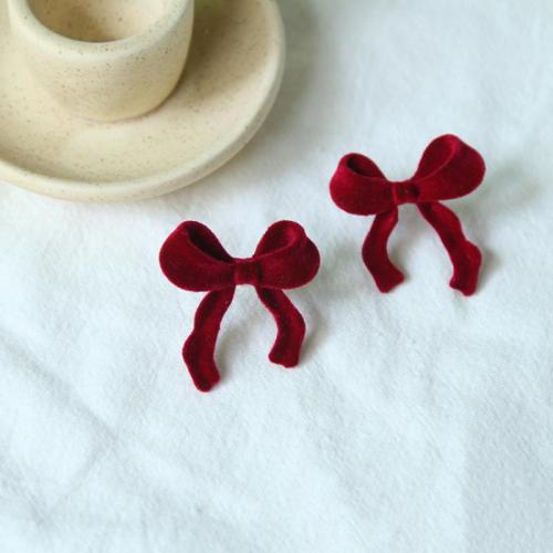 Earring Jewelry, Flocking Fabric, Bowknot, fashion jewelry & for woman, more colors for choice, 31x32mm, Sold By Pair