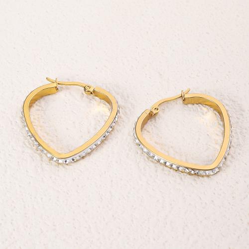 Stainless Steel Lever Back Earring, 304 Stainless Steel, 18K gold plated, fashion jewelry & for woman & with rhinestone, golden, 34x31mm, Sold By Pair