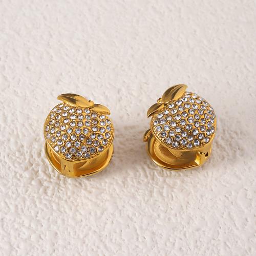 Acier inoxydable Levier Retour Earring, Acier inoxydable 304, pomme, Plaqué or 18K, bijoux de mode & pavé de micro zircon & pour femme, doré, 16.20x15.50mm, Vendu par paire