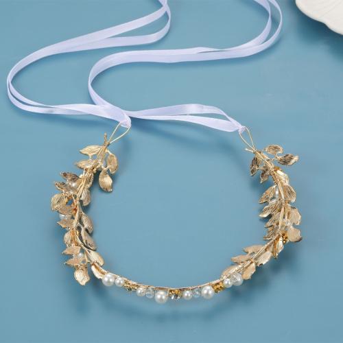 Headband, Tibetan Style, with Plastic Pearl, fashion jewelry & for woman, golden, 360x30mm, Sold By PC