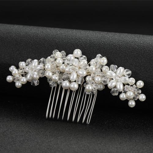 Decorative Hair Combs, Plastic Pearl, with brass wire & Crystal, fashion jewelry & for woman, more colors for choice, 100x50mm, Sold By PC