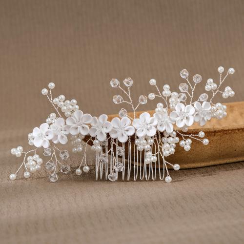 Decorative Hair Combs, Plastic Pearl, with brass wire & Polymer Clay & Crystal, fashion jewelry & for woman, 165x65mm, Sold By PC