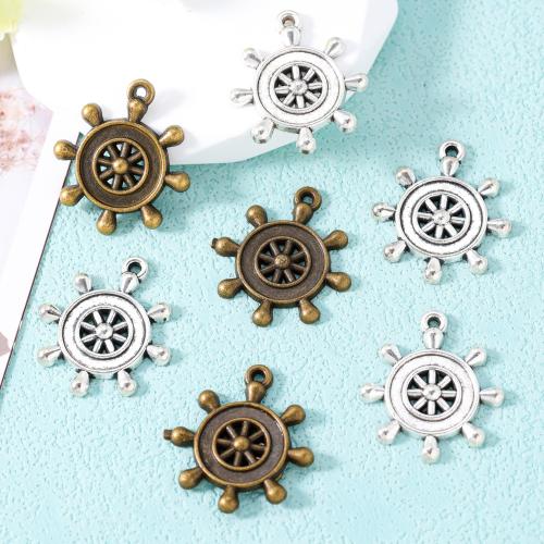 Tibetan Style Ship Wheel & Anchor Pendant, plated, DIY, more colors for choice, nickel, lead & cadmium free, 24x24mm, Approx 100PCs/Bag, Sold By Bag