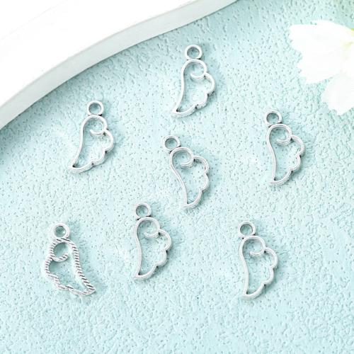 Aile en forme de pendentifs en alliage de Zinc, forme d'aile, Plaqué de couleur d'argent, DIY & creux, protéger l'environnement, sans nickel, plomb et cadmium, 18x9mm, Environ 100PC/sac, Vendu par sac