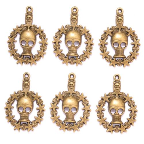 Colgantes de Aleación de Zinc en Forma Calavera, chapado en color bronce antiguo, Bricolaje, libre de níquel, plomo & cadmio, 47x38mm, aproximado 100PCs/Bolsa, Vendido por Bolsa