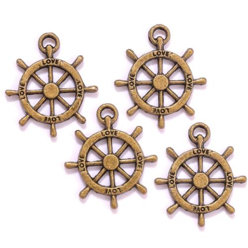 Tibetan Style Ship Wheel & Anchor Pendentif, alliage de zinc, roue de bateau, Plaqué de couleur de bronze antique, DIY, protéger l'environnement, sans nickel, plomb et cadmium, 20x25mm, Environ 100PC/sac, Vendu par sac