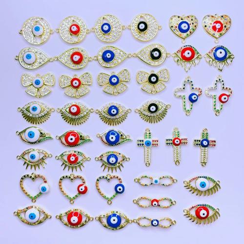 Evil Eye Connector, Brass, gold color plated, DIY & evil eye pattern & different styles for choice & micro pave cubic zirconia & enamel & 1/1 loop, more colors for choice, nickel, lead & cadmium free, 15PCs/Bag, Sold By Bag