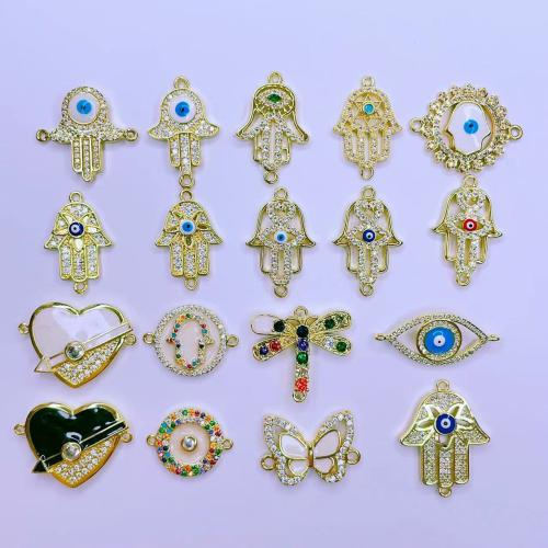 Evil Eye Connector, Brass, plated, DIY & evil eye pattern & different styles for choice & micro pave cubic zirconia & enamel & 1/1 loop, more colors for choice, nickel, lead & cadmium free, 15PCs/Bag, Sold By Bag