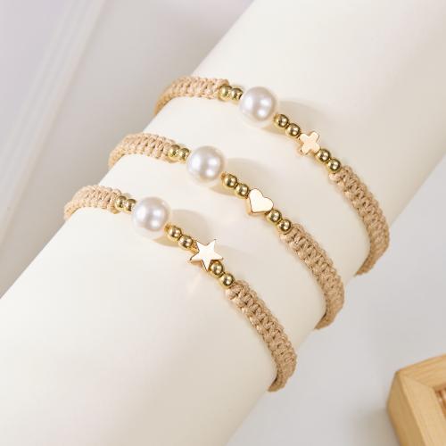 Tibetan Style Bracelet, with Wax Cord & Plastic Pearl, gold color plated, Adjustable & different styles for choice & for woman, more colors for choice, nickel, lead & cadmium free, Sold By PC