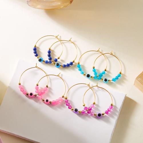 Stainless Steel Hoop Earring, 304 Stainless Steel, with Plastic, gold color plated, evil eye pattern & for woman, more colors for choice, Sold By Pair