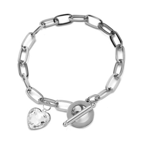 Stainless Steel Jewelry Bracelet, 304 Stainless Steel, with Glass, Heart, plated, for woman, more colors for choice, Sold By PC