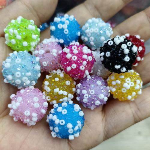 Acrylic Jewelry Beads, Round, DIY & with rhinestone, more colors for choice, 18mm, 50PCs/Bag, Sold By Bag