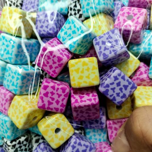 Acrylic Jewelry Beads, Square, DIY, more colors for choice, 16mm, 200PCs/Bag, Sold By Bag