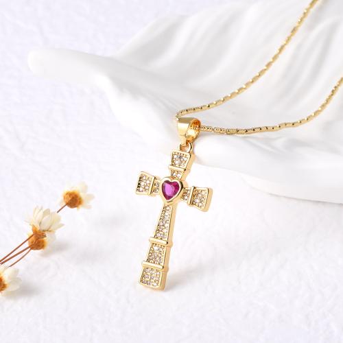 Cubic Zircon Micro Pave Brass Necklace, with 5cm extender chain, Cross, gold color plated, fashion jewelry & micro pave cubic zirconia, more colors for choice, nickel, lead & cadmium free, 16x30mm, Length:43 cm, Sold By PC