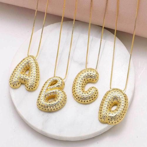 Cubic Zircon Micro Pave Brass Necklace, with 5cm extender chain, Alphabet Letter, gold color plated, fashion jewelry & micro pave cubic zirconia, golden, nickel, lead & cadmium free, Length:45 cm, Sold By PC